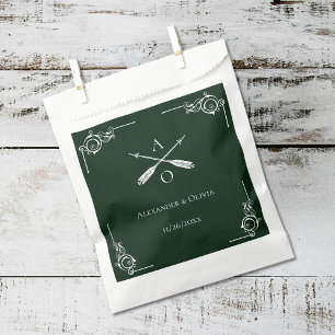 Bolsa De Papel Monograma verde esmeralda y Boda de flechas