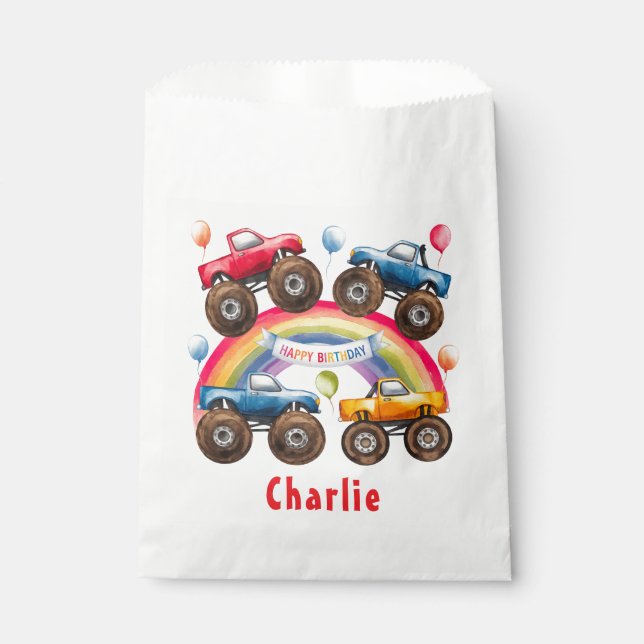 Bolsa De Papel Monster Truck Rainbow Boy Birday Bash (Anverso)