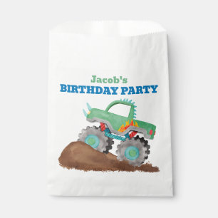 Bolsa De Papel Monster Verde Camión Fiesta de cumpleaños acuarela