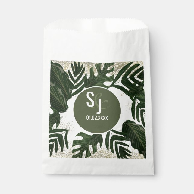Bolsa De Papel Monstera Tropical Falso Salpicadura de Oro (Anverso)
