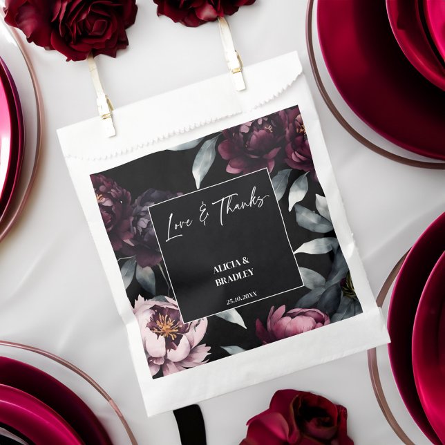 Bolsa De Papel Moody burgundy flor oscuro boda elegante (Dark moody burgundy flowers elegant wedding favor bag black themed wedding favor bag template)
