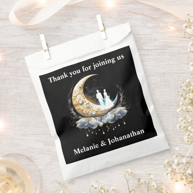 Bolsa De Papel Moon starry night sky celestial crescent pareja (Cortado)