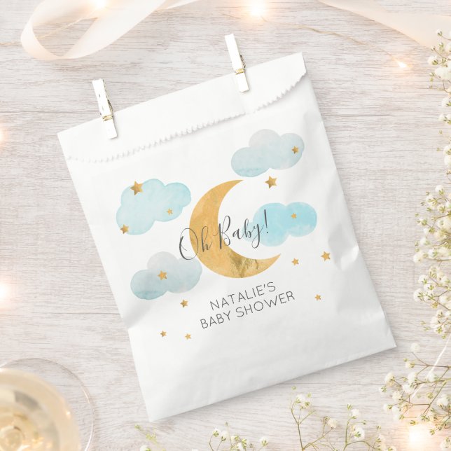 Bolsa De Papel Moon & Stars Baby Shower Blue Clouds paper bag (Cortado)
