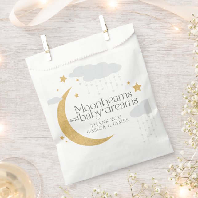 Bolsa De Papel Moonbeams and baby dreams baby shower gray gold (Cortado)