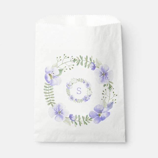 Bolsa De Papel Morado Monograma Floral acuarela Elegante Boda (Anverso)