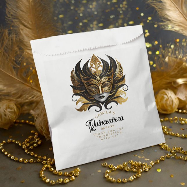 Bolsa De Papel Motif de mascarada Quinceanera Black Gold ID1031 (Subido por el creador)