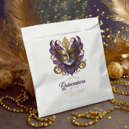 Bolsa De Papel Motif de mascarada Quinceanera Purple Gold ID1031