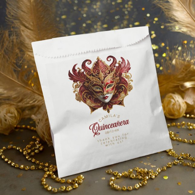 Bolsa De Papel Motif de mascarada Quinceanera Red Gold ID1031 (Subido por el creador)