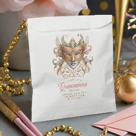 Bolsa De Papel Motif de mascarada Quinceanera Rosa Gold ID1031