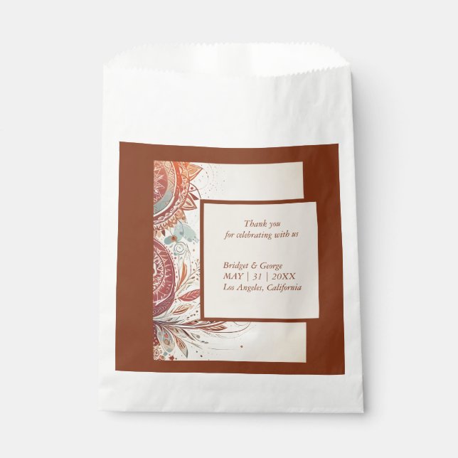 Bolsa De Papel motivo de boda tribal beige (Anverso)