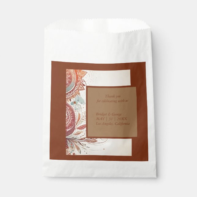 Bolsa De Papel motivo de boda tribal beige (Anverso)