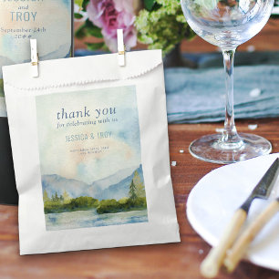 Bolsa De Papel Mountain Lakeside Watercolor Dusty Blue Gracias