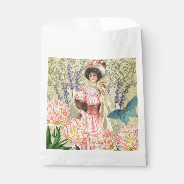 Bolsa De Papel Mujer Victoriana Floral Rosa Regencia (Anverso)