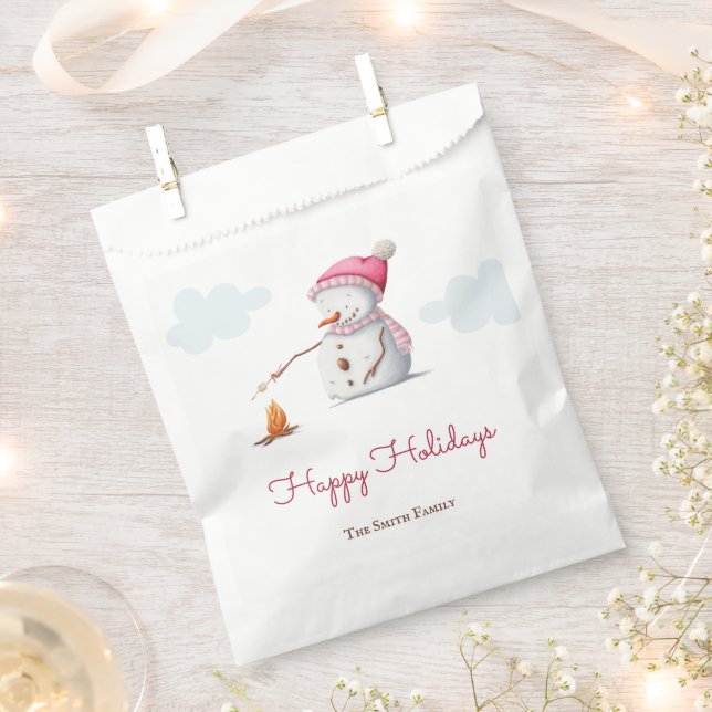 Bolsa De Papel Muñeco de nieve lindo asando malvaviscos  (Cortado)