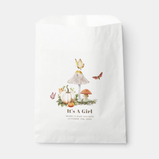 Bolsa De Papel Mushroom Pumpkin Butterfly Woodland Baby Shower (Anverso)