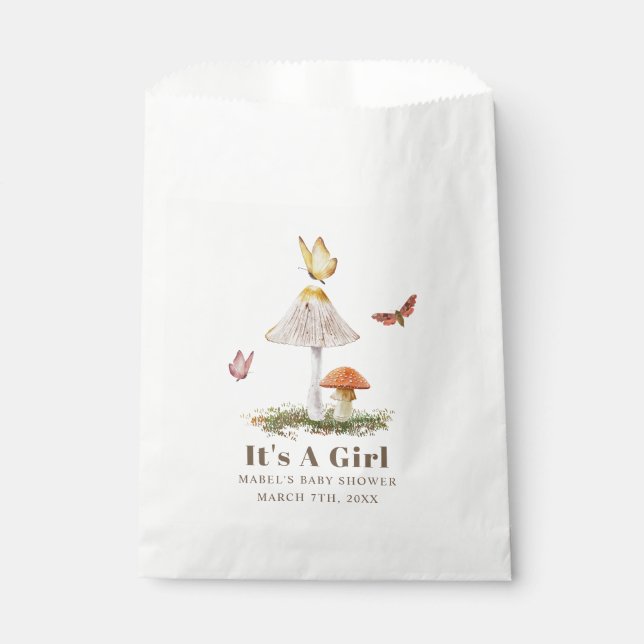 Bolsa De Papel Mushrooms Butterflies Woodland Chica Baby Shower (Anverso)