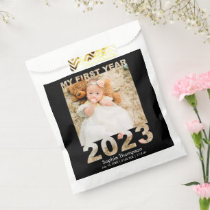Bolsa De Papel My First Year 2023 Modern Cutout Baby Photo Black