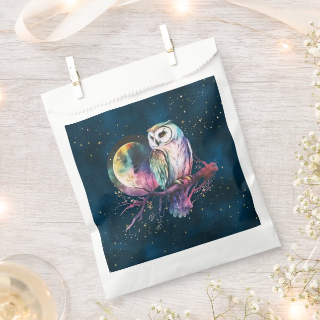 Bolsa De Papel Mystical Rainbow Owl y Full Moon Celestial (Cortado)