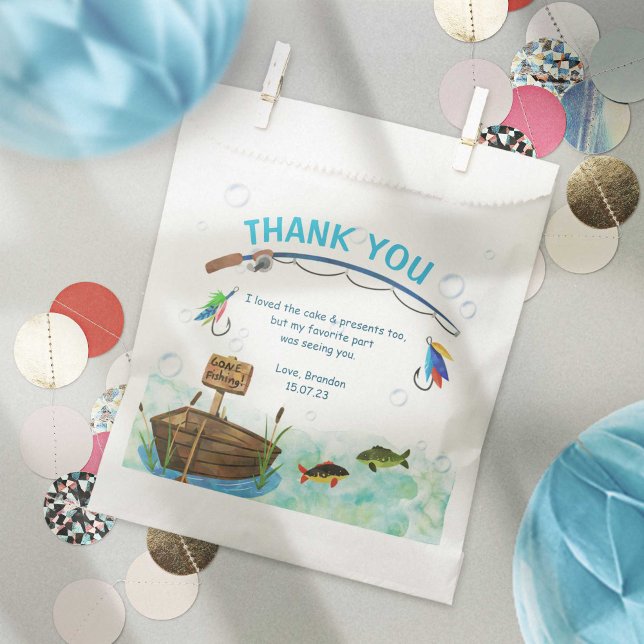 Bolsa De Papel Nacimiento de los peces con temática de pesca (Fishing themed, o-fish-ally, little fisherman birthday favor bags for cookies, snacks.)