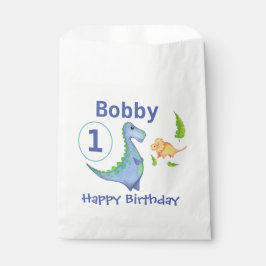 Bolsa De Papel Nacimiento y edad del niño de los dinosaurios azul