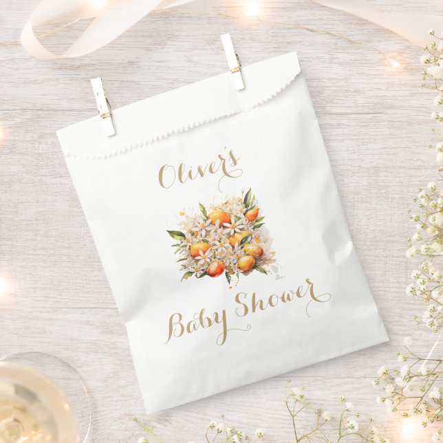 Bolsa De Papel Naranja Baby Shower Género Cítrico Neutral (Cortado)