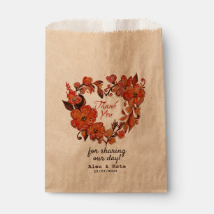 Bolsa De Papel Naranja Boda de la herida de corazón floral