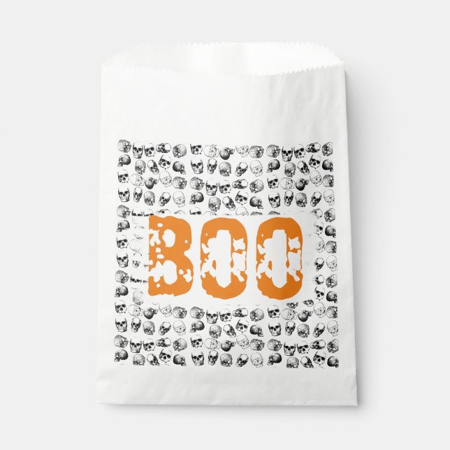 Bolsa De Papel Naranja Boo Halloween Spooky Skull Pattern (Anverso)