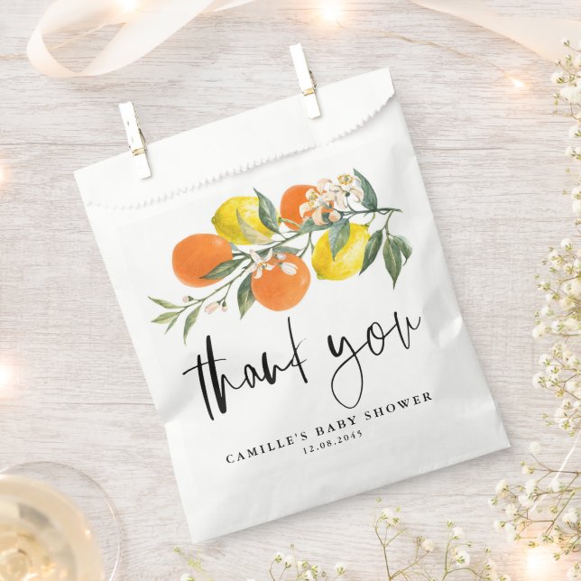 Bolsa De Papel Naranja botánico y Lemon Baby Shower Gracias (Cortado)