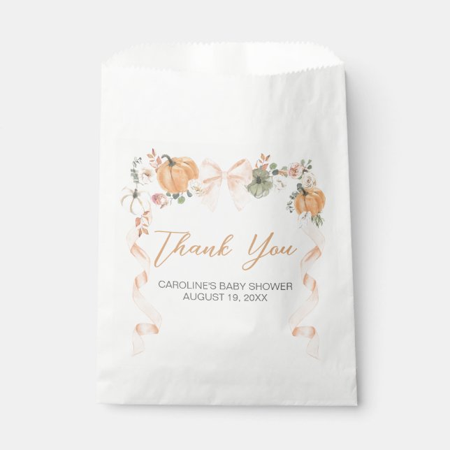 Bolsa De Papel Naranja Bow Pumpkin Baby Shower (Anverso)