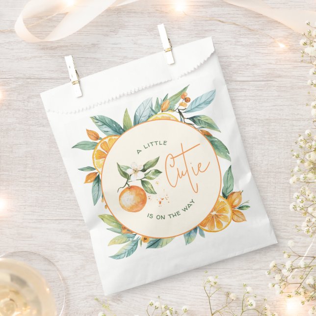 Bolsa De Papel Naranja Citrus Little Cutie Baby Shower (Cortado)