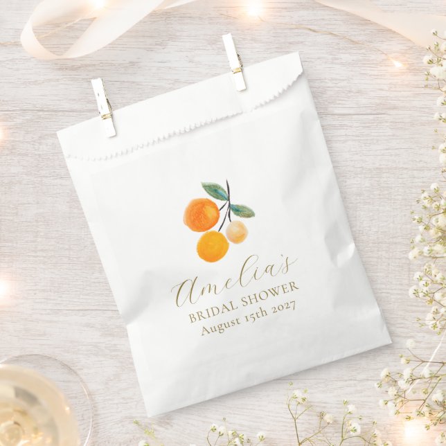 Bolsa De Papel Naranja Citrus Watercolor Bridal Brunch Personaliz (Cortado)