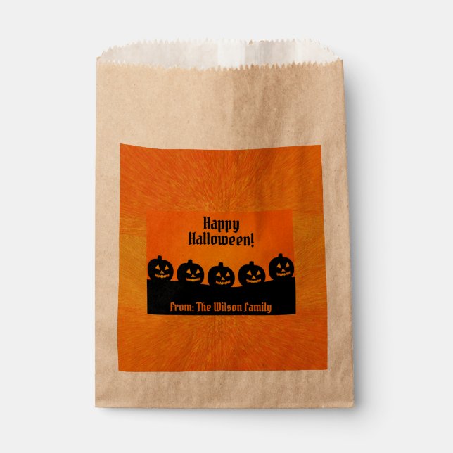Bolsa De Papel Naranja de calabaza de Halloween Personalizado de  (Anverso)
