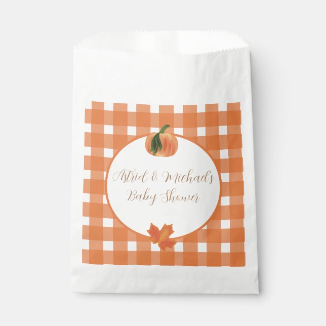 Bolsa De Papel Naranja de calabaza Gingham Fall Baby Shower (Anverso)