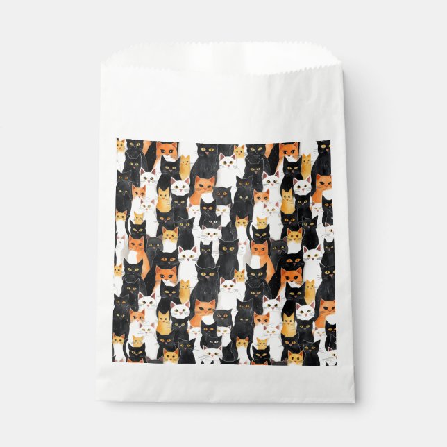 Bolsa De Papel Naranja de Halloween Gatos blancos negros (Anverso)
