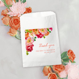 Bolsa De Papel Naranja dulce y ducha de novia floral rosa brillan