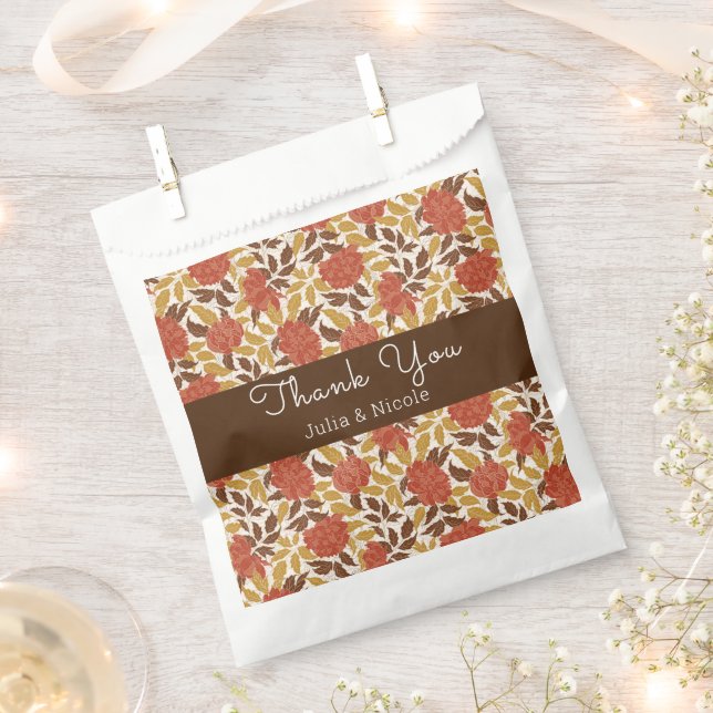 Bolsa De Papel Naranja Dusty Brunt Peony Flores Caen Boda (Cortado)