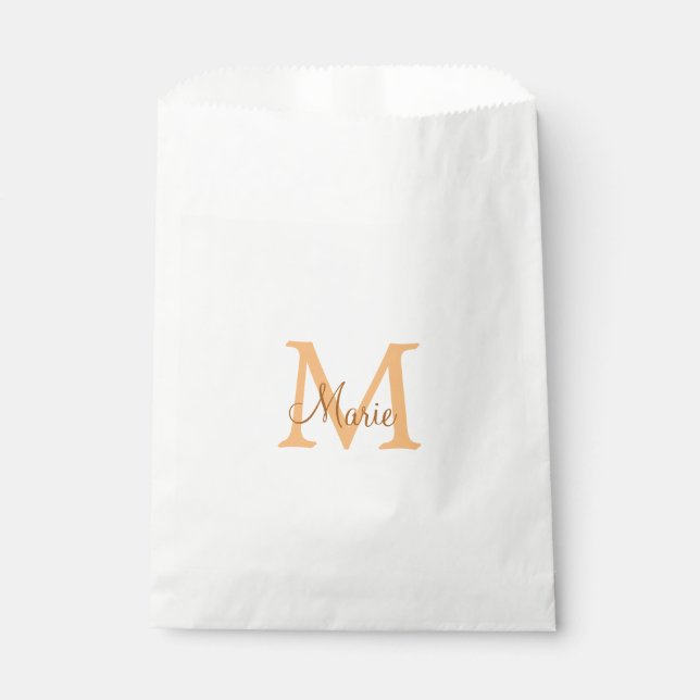 Bolsa De Papel naranja marrón simple de añadir nombre monograma m (Anverso)