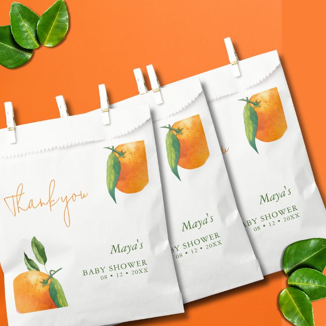 Bolsa De Papel Naranja moderno Cutie Citrus Baby Shower Gracias (Subido por el creador)