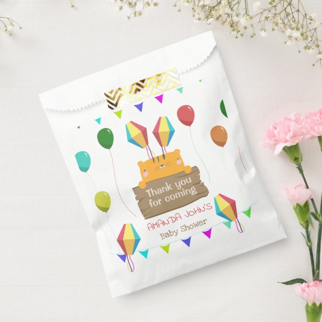 Bolsa De Papel Naranja personalizado Cat Baby Shower (Sellado)