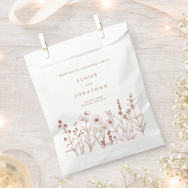 Bolsa De Papel Naranja Quemada de Terracota Caída Boda de Flor Si (Cortado)