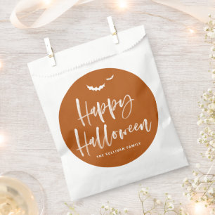 Bolsa De Papel Naranja quemado Feliz caligrafía de broche de Hall