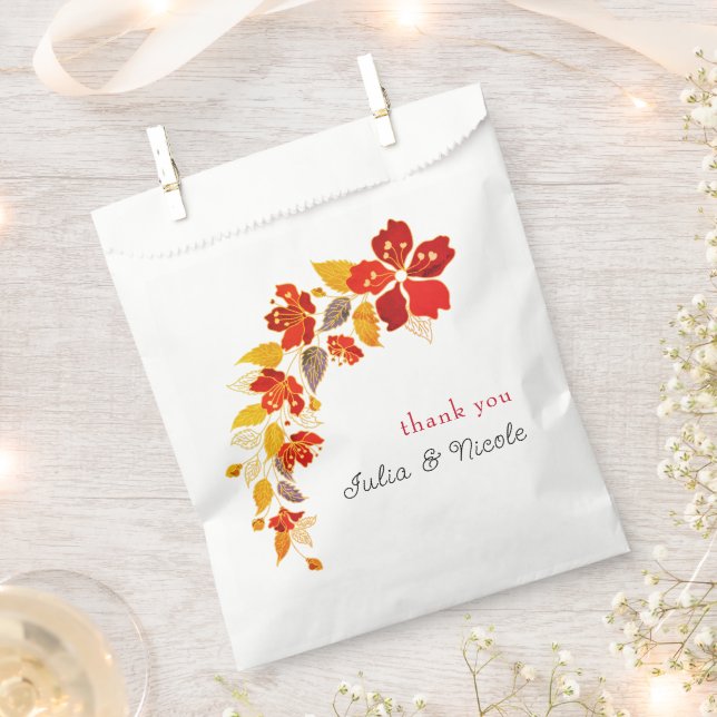 Bolsa De Papel Naranja quemado Tropical Hibiscus Florals Boda (Cortado)