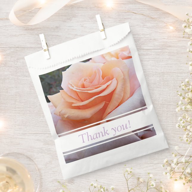 Bolsa De Papel Naranja Rosa Floral Gracias (Cortado)