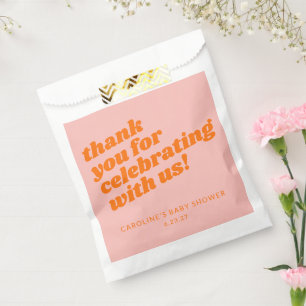 Bolsa De Papel Naranja rosa moderno Retro Baby Shower Gracias