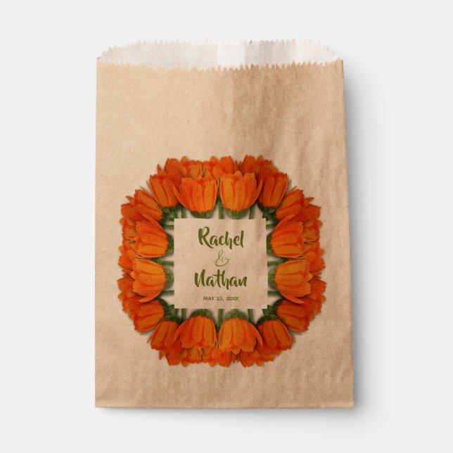 Bolsa De Papel Naranja Tulips Bridal Shower Kraft (Anverso)