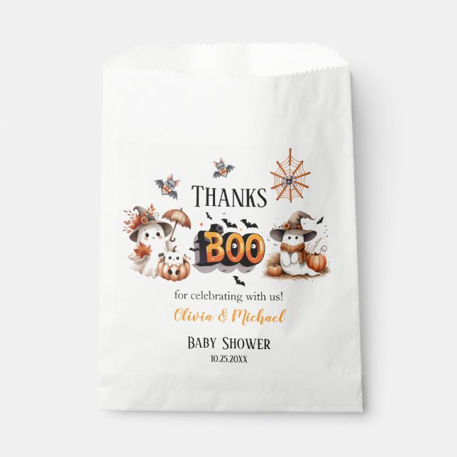 Bolsa De Papel Naranja y Black BOO Halloween Gracias (Anverso)