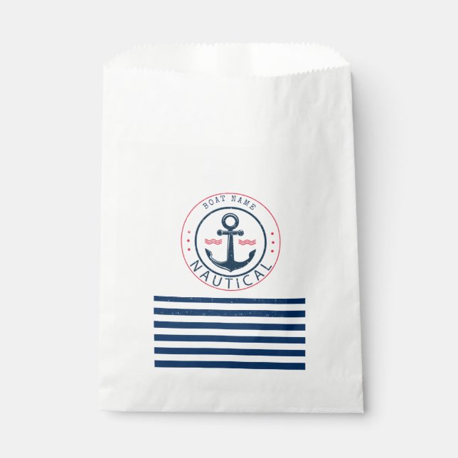Bolsa De Papel Náutica, nombre del barco, franjas azules de la ma (Anverso)
