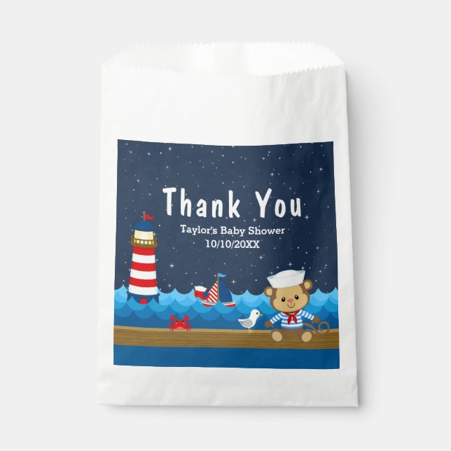 Bolsa De Papel Nautical Boy Monkey Red Baby Shower Gracias (Anverso)