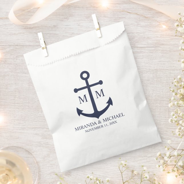 Bolsa De Papel Nautical Navy Blue Anchor Wedding (Cortado)