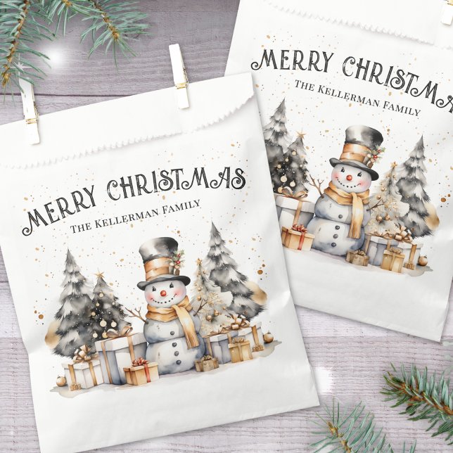 Bolsa De Papel Navidad en Blanco y Negro (Black White Festive Winter Merry Christmas Favor Bag)